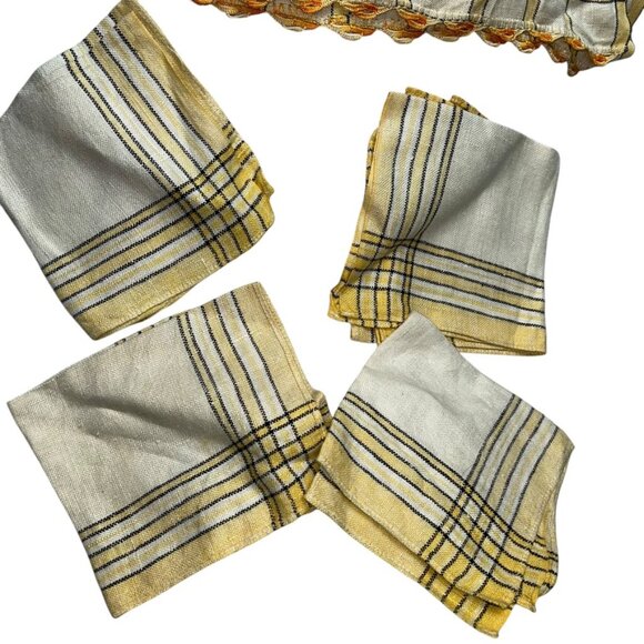Napkins towel Vintage Linen embroidered tea towel yellow orange 4 set - Picture 4 of 5